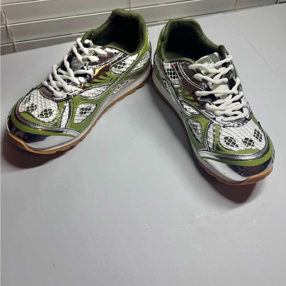 Green and Silver Sneakers. No Brand. - Picture 2 of 9